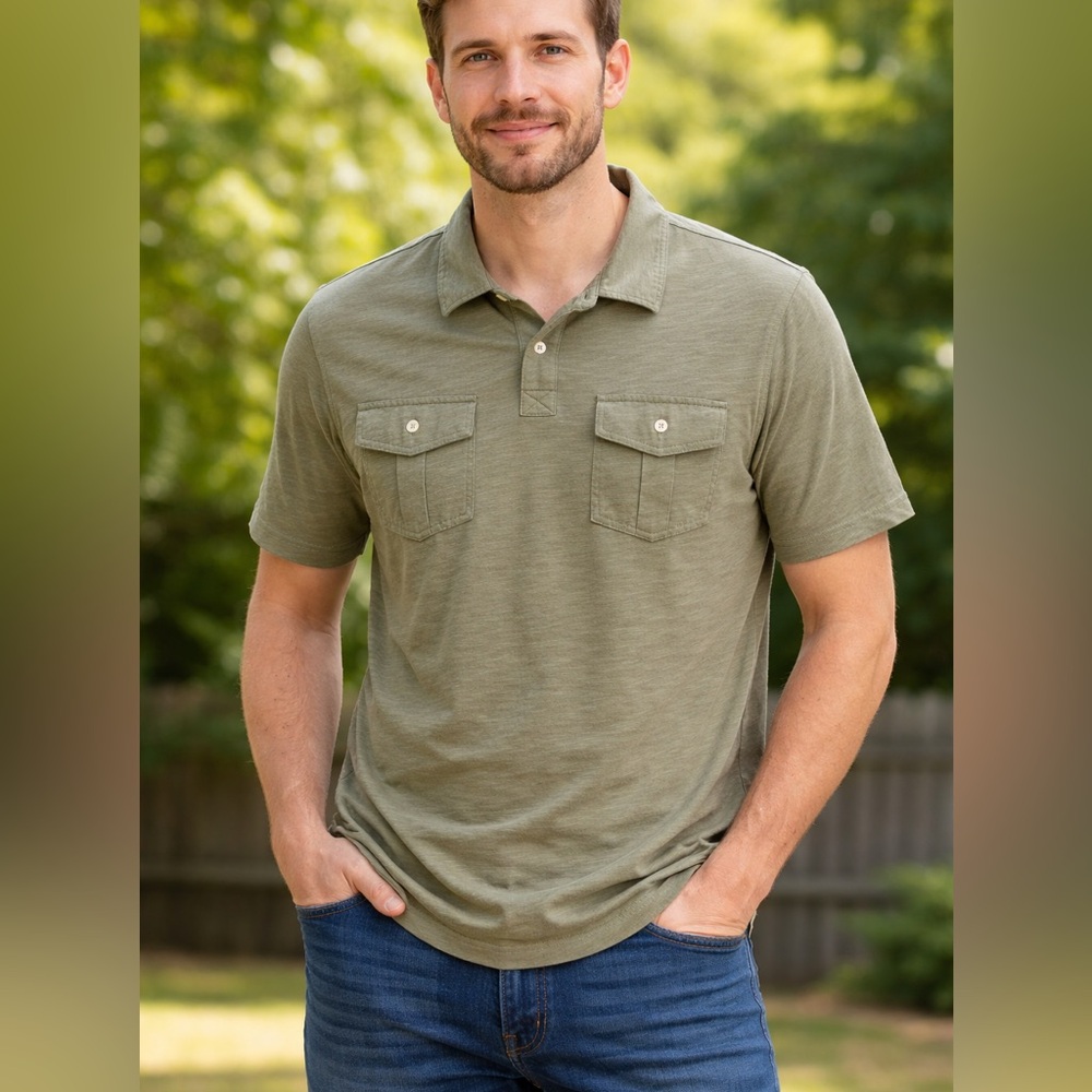 Old Navy Olive Green Polo Shirt XL Double Pocket Casual